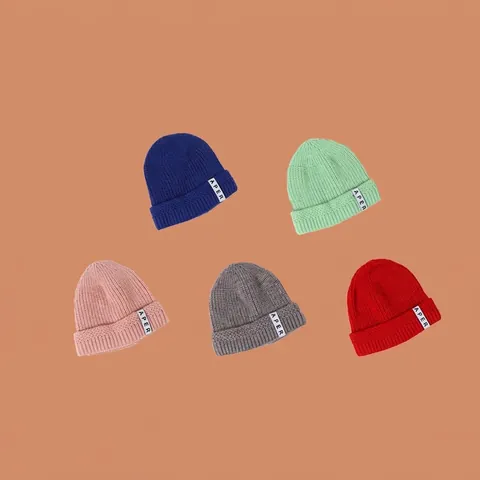 Kids Beanie Hat Knitted Winter Warm Soft Ribbed Solid Color Skull Cap For Boys Girls