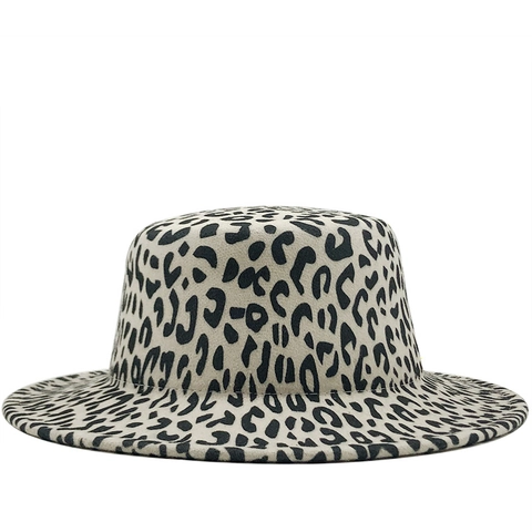 Leopard Print Fedora Hat Cotton Polyester Felt Wide Brim Flat Top Vintage British Style Jazz Hat For Outdoor Travel
