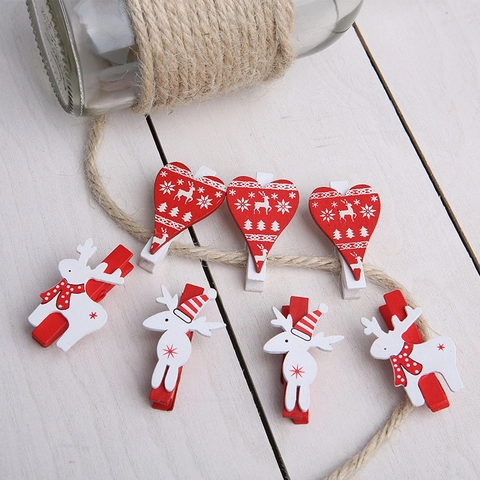 Weihnachts-Holzklammern Deko Rentier Herz Form Foto Wäscheklammern DIY Feiertags Haus Dekoration