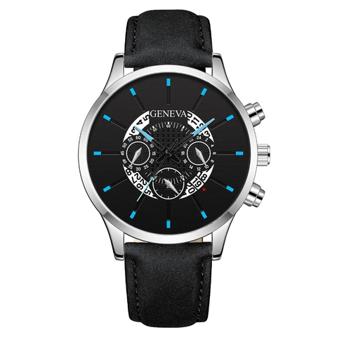 Montre À Quartz Pour Hommes Affaires Boîtier En Alliage Bracelet En Cuir Boucle À Ardillon Calendrier Cadrans Mode Décontractée