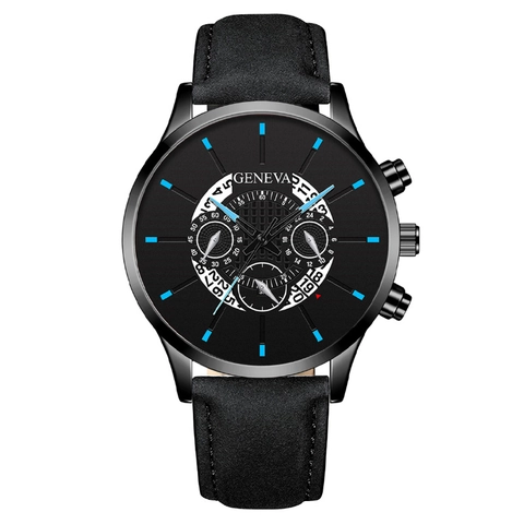 Montre À Quartz Pour Hommes Affaires Boîtier En Alliage Bracelet En Cuir Boucle À Ardillon Calendrier Cadrans Mode Décontractée
