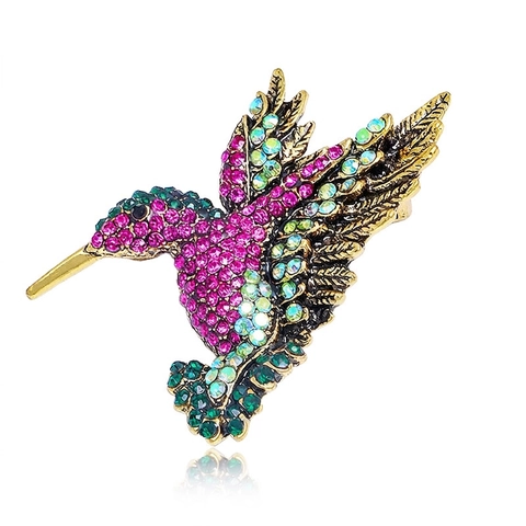 Broche Colibri Vintage Strass Multicolore Alliage Oiseau Épingles Pour Femmes Hommes Fête Banquet Bijoux Accessoires Élégant