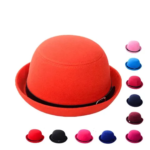 Cappello Bombetta Retro Donna Vintage Feltro Di Lana Bordo Arrotolato Con Decorazione Cintura Nera Elegante Inverno Autunno
