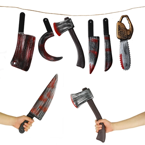 Halloween Blutige Waffen Requisite Realistisches Plastik Simulation Axt Sichel Kettensäge Hackbeil Horror Cosplay Geisterhaus