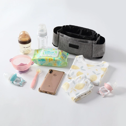 Universele Kinderwagen Organizer Tas Oxford Doek Grote Capaciteit Multi Zakken Bekerhouders Cartoon Patroon Opslag