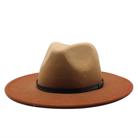 Klassischer Fedora Hut Breite Krempe Wollfilz Farbverlauf Zweifarbig Jazz Cap Retro Britischer Stil Unisex Herbst Winter