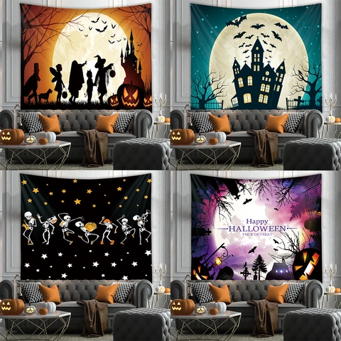 Gothic Halloween Wall Tapestry Polyester Fabric Large Decorative Backdrop For Home Living Room Party Pumpkin Ghost Theme