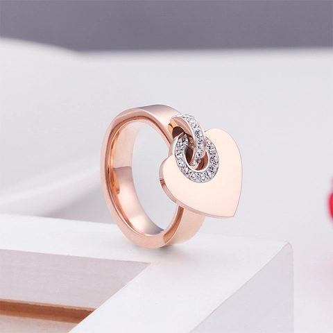Anello Pendente A Cuore Acciaio Inossidabile Zircone Scintillante Minimalista Romantico Gioielli Di Moda Accessorio Per Donne