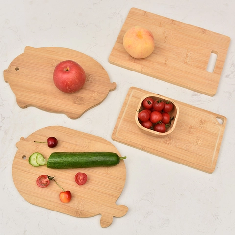 Natural Bamboo Cutting Board Double Sided Cartoon Pig Fish Shape Chopping Block For Fruit Vegetable Baby Food Unpainted