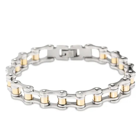 Bracelet Chaîne De Moto Acier Inoxydable 316L Bijoux Biker Pour Hommes Deux Tons Or Argent Poli Style Punk Mécanique