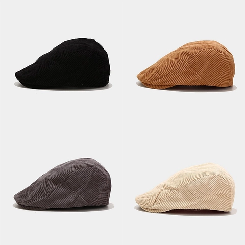 Corduroy Ivy Cap Retro Flat Hat Vintage Baskenmütze Für Herren Damen Winter Warm Winddicht Outdoor Kurzschirm