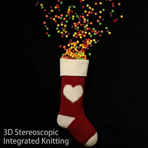 Knitted Christmas Stocking With 3D Heart Pattern Acrylic Integrated Knitting Candy Gift Bag Home Holiday Decor