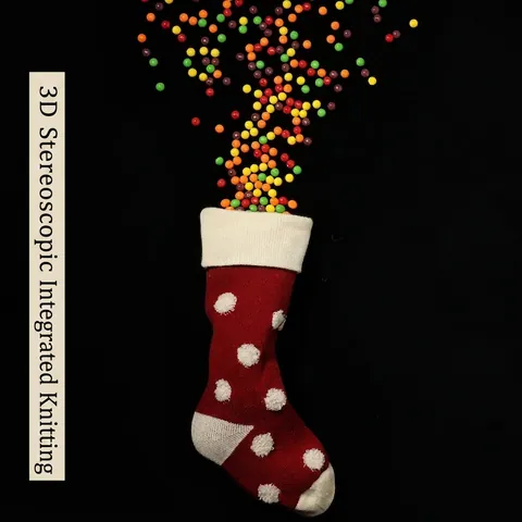 Christmas Stocking Knitted Polka Dot 3D Design Hanging Candy Gift Bag Holiday Decor Red Ivory White Acrylic Ornament