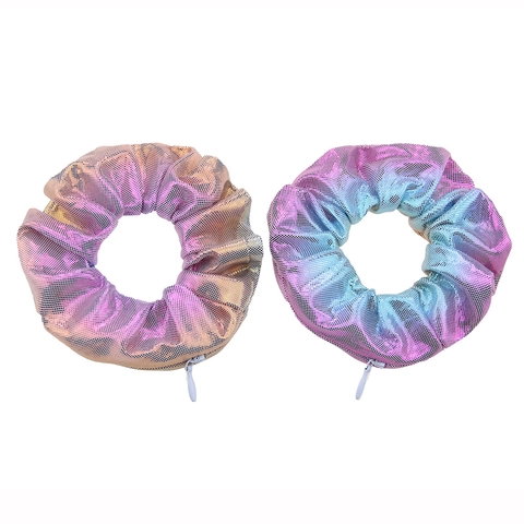 Scrunchie Laser Metallico Con Tasca Nascosta Con Cerniera Elastico Poliestere Sfumato Accessorio Per Capelli Per Donne Ragazze Lucido Olografico