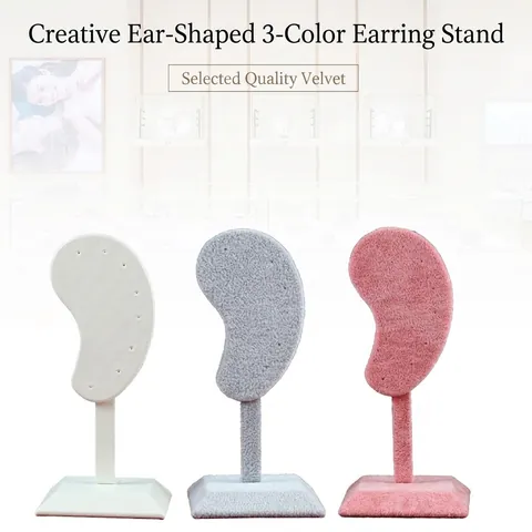 Earring Display Stand Human Ear Shaped Velvet PU Leather Linen Jewelry Organizer Holder For Studs Retail Countertop Showcase