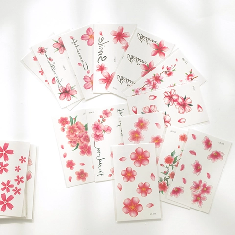 Cherry Blossom Temporary Tattoo Stickers Pink Floral Peach Blossom Waterproof Body Art Women Aesthetic Water Transfer