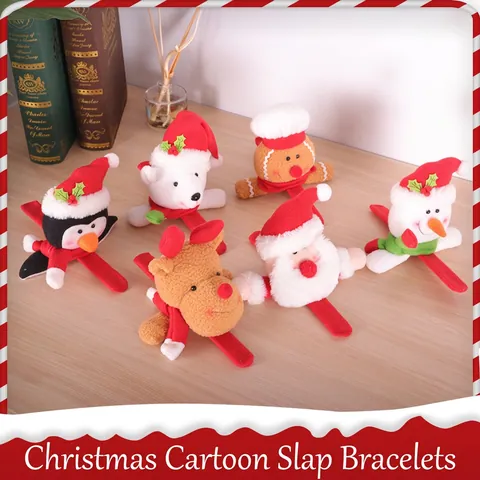 Christmas Plush Slap Bracelet Cartoon Santa Snowman Reindeer Penguin Gingerbread Man Wristband Party Favor Festive Decor