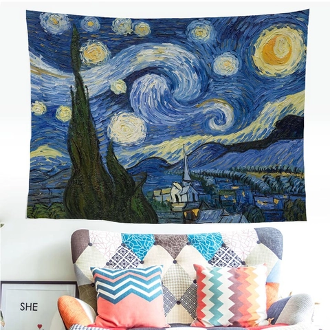 Classic Oil Painting Art Tapestry Polyester Artistic Wall Hanging For Living Room Bedroom Home Decor Vintage Retro Style