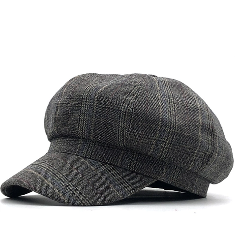 Cappello Newsboy A Quadri Da Donna Stile Britannico Ottagonale Retro Cotone Tweed Autunno Inverno Berretto Piatto