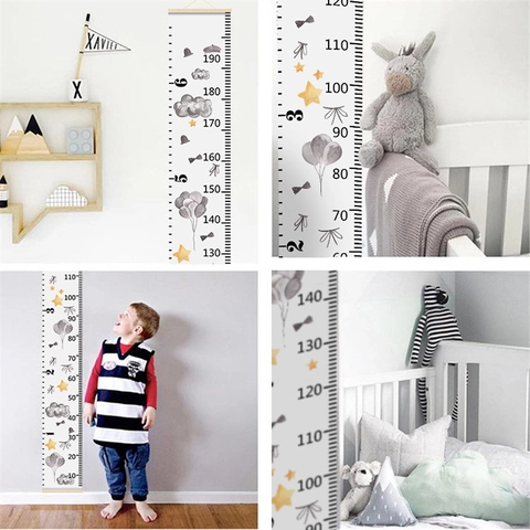 Kids Height Growth Chart Wall Decor Nordic Style Cartoon Canvas Hanging Ruler For Nursery Room Baby Development Tracking