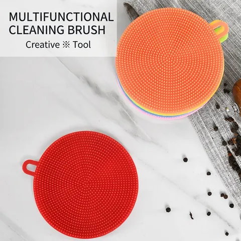 Silicone Dish Scrubber Brush Flexible Kitchen Cleaning Sponge Double Sided Tool For Pots Bowls Vegetables Heat Resistant