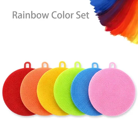 Silicone Dish Scrubber Brush Flexible Kitchen Cleaning Sponge Double Sided Tool For Pots Bowls Vegetables Heat Resistant
