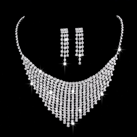 Collection Bijoux Goutte D'eau Cuivre Zircon Strass Mariée Mariage Élégant Collier Boucles D'oreilles Bracelet Bague Femme