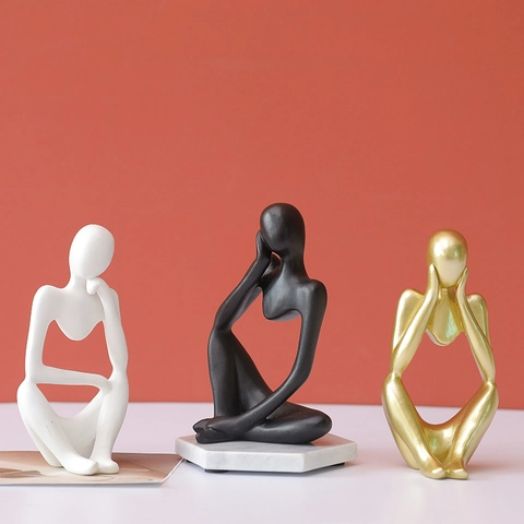 Abstract Thinker Statue Resin Character Figurine Modern Minimalist Home Office Bookshelf Decor Creative Sculpture Art