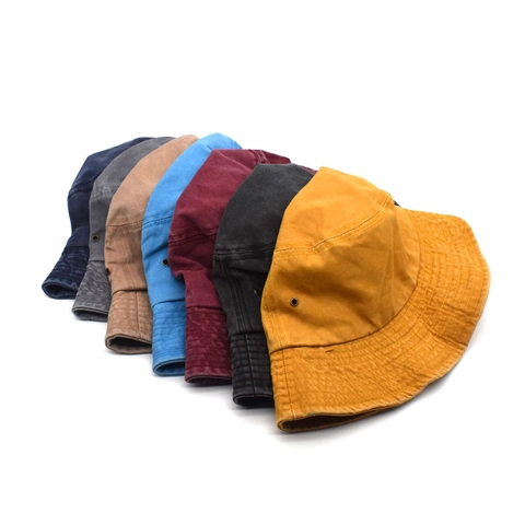 Washed Cotton Bucket Hat Breathable Solid Color Sun Protection Outdoor Travel Retro Fisherman Cap Unisex Vintage