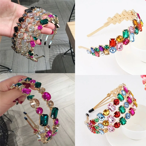 Rhinestone Headband Alloy Colorful Crystal Hair Hoop Fashion Hair Accessories For Women Vintage Elegant Headpiece