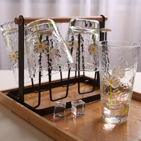 Bicchiere In Vetro Martellato Con Motivo Margherita Vetro Borosilicato Resistente Al Calore Tazza Per Acqua Succo Caffè Stile Fresco