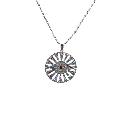 Evil Eye Anhänger Halskette Kupfer Bunte Zirkonia Strass Eingelegte Box Kette Trendiger Schmuck Für Damen Geschenk