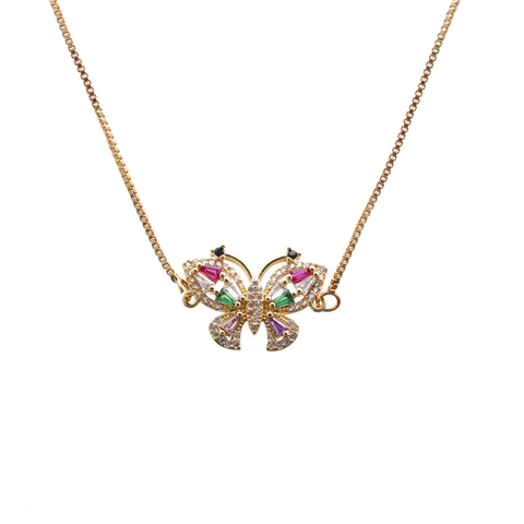 Schmetterling Anhänger Halskette Kupfer Mit Bunten Zirkonia Eingelegt Zierlicher Modeschmuck Für Damen Eleganter Stil