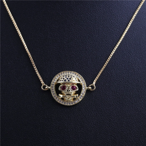 Skull Pendant Necklace Copper Rhinestone Zircon Micro Pave Halloween Hip Hop Jewelry For Men Unisex Box Chain