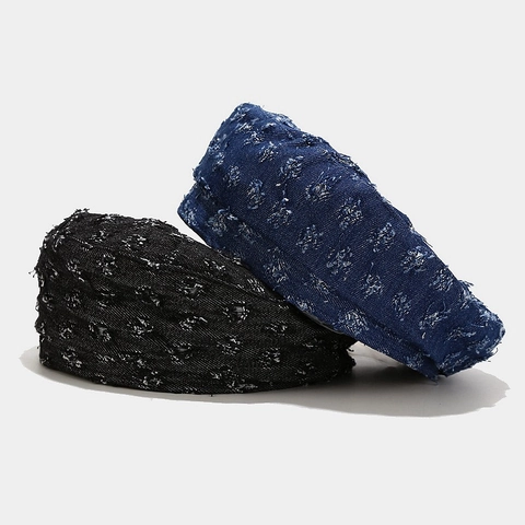 Retro Gewassen Denim Baret Voor Dames Distressed Gescheurd Sterrenpatroon Schildersmuts Winter Warm Streetwear