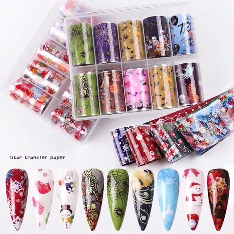 Halloween Christmas Nail Art Transfer Foils Starry Sky Stickers Plastic Decorative Manicure DIY Festive Patterns