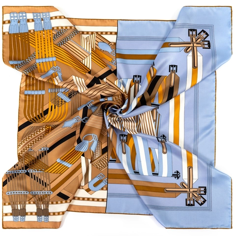 Carré de Soie en Satin de Polyester à Motif de Ceinture Équestre Vintage pour Femme Foulard Imprimé Élégant Châle de Cou