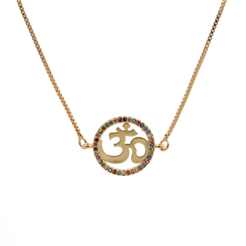 Collier Pendentif Mode Avec Micro Pavé Zircon Coloré Bijoux En Cuivre Pour Femmes Couronne Feuille Avion Papillon Symbole Om