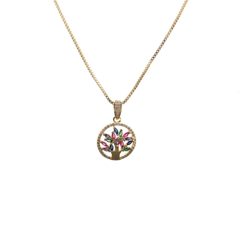 Lebensbaum Anhänger Halskette Kupfer Bunte Zirkonia Micro Pave Elegante Mode Schmuck Für Damen Herren Gliederkette