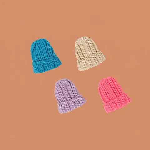 Gorro Beanie Niños Acrílico Punto Color Sólido Invierno Cálido Con Dobladillo Acanalado Para Niños Y Niñas Casual