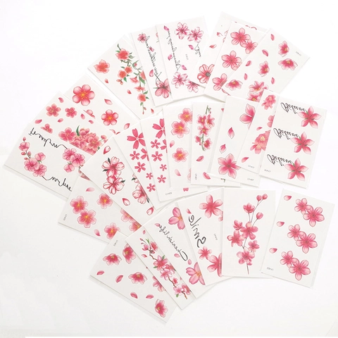 Cherry Blossom Temporary Tattoo Stickers Pink Floral Peach Blossom Waterproof Body Art Women Aesthetic Water Transfer
