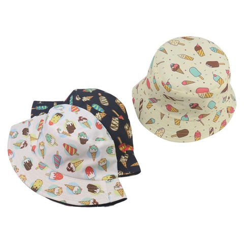 Vissershoed Met Cartoon Ijs Print Polyester Zonbescherming Casual Pet Voor Dames En Heren