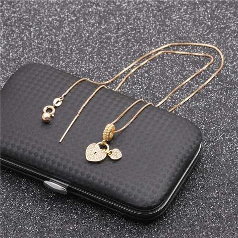 Heart Love Pendant Necklace Copper Micro Pave Zircon Inlaid Elegant Box Chain Jewelry For Women Fashion Accessories
