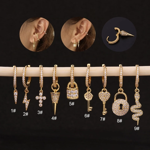 Fashion Snake Shaped Earring Cuffs Gold Plated Copper Zircon Encrusted Hoop Earrings For Women Piercing Jewelry Style