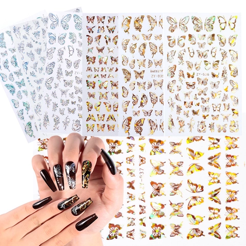 Adesivi Per Unghie Farfalla Olografici Laser Bronzatura Autoadesivi Decorazione Manicure
