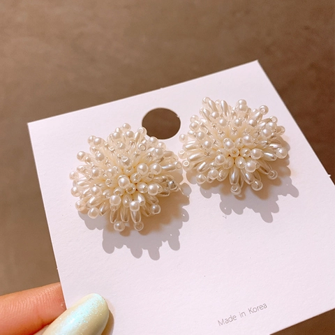 Pendientes De Botón Con Flores De Perlas Artificiales Para Mujer Con Poste De Plata Joyería Elegante Y Retro De Estilo Coreano
