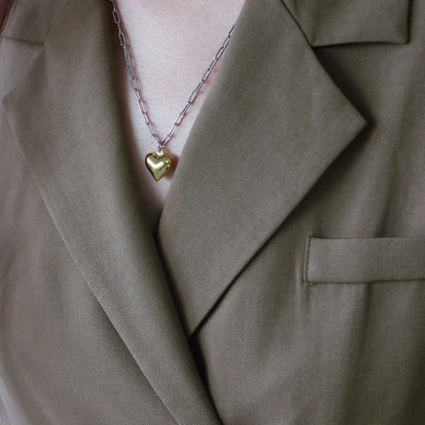 Collana Con Pendente A Cuore Acciaio Inossidabile 316L Bicolore Catena A Graffetta Lucido Gioielli Di Moda Donna