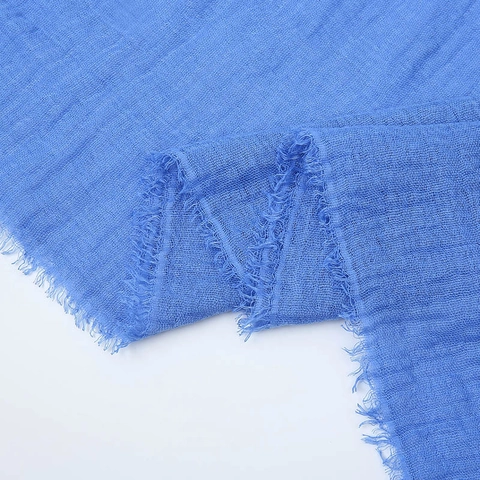 Femme Mode Coton Lin Écharpe Casual Couleur Unie Plissé Longue Châle Avec Glands sur Quatre Côtés Vêtements de Voyage Quotidiens