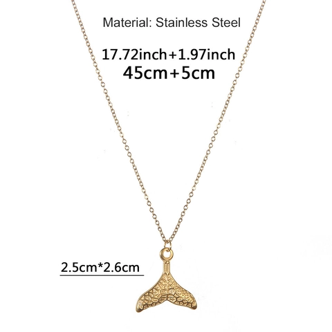 Stainless Steel Mermaid Tail Pendant Necklace Minimalist Textured Whale Tail Clavicle Chain Jewelry For Women Gift