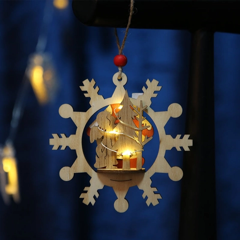 Ornamenti Appesi A Fiocco Di Neve In Legno Di Natale Illuminati Decorazione Natalizia In Legno Tagliato Al Laser LED